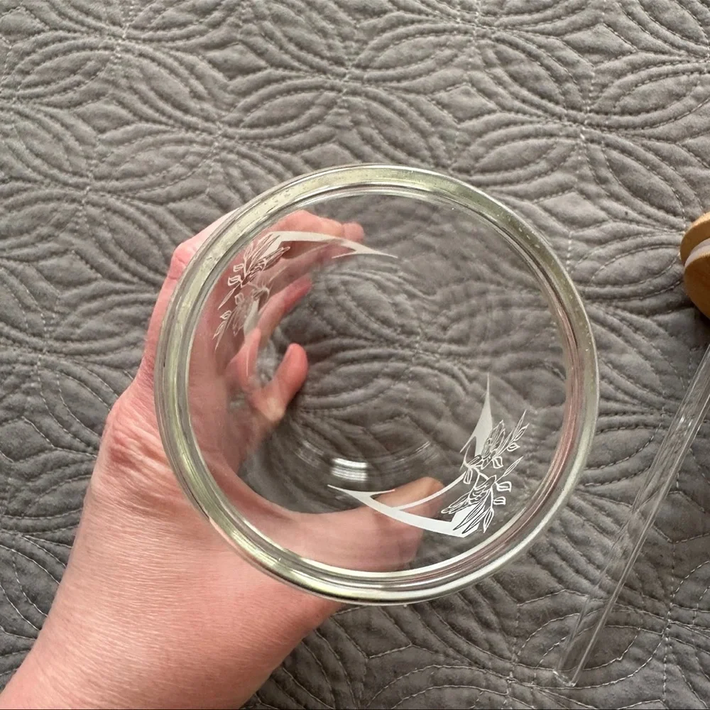 “A” Initial Glass Cup with Wooden Lid and Glass Straw